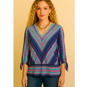 Chaus NY striped 3/4 sleeve V-neck blouse